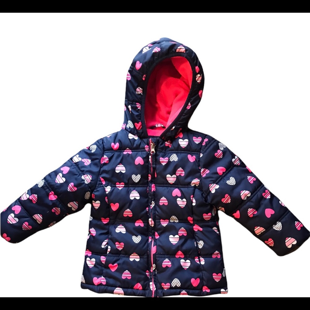 Blue with pink heart girls winter coat. Size 3T.